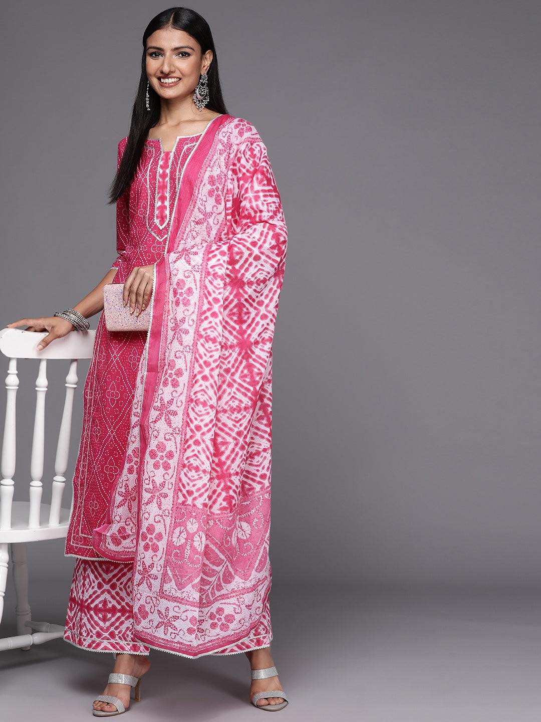 Pink Printed Cotton Straight Suit Set - ShopLibas