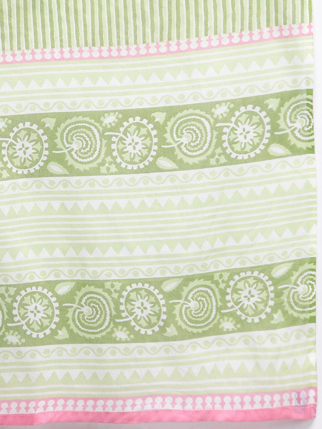 Pink Printed Cotton Straight Kurta With Palazzos & Dupatta - Libas