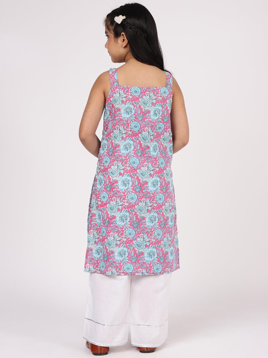 Pink Printed Cotton Straight Kurta Set - ShopLibas