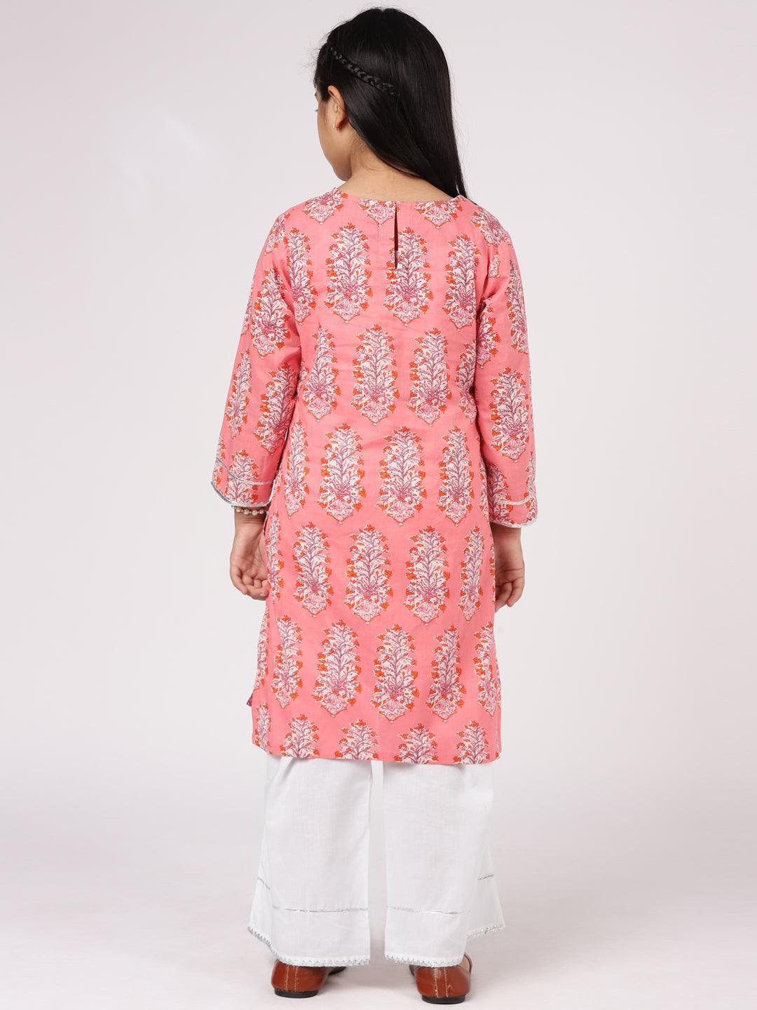 Pink Printed Cotton Kurta Set - ShopLibas
