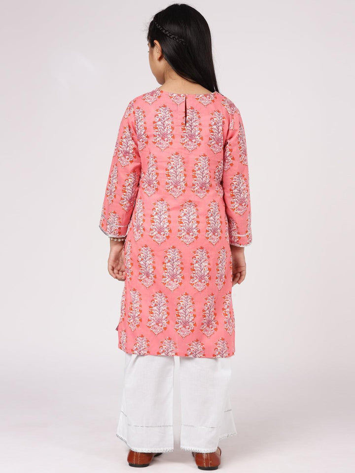 Kids Pink Printed Cotton Kurta Set