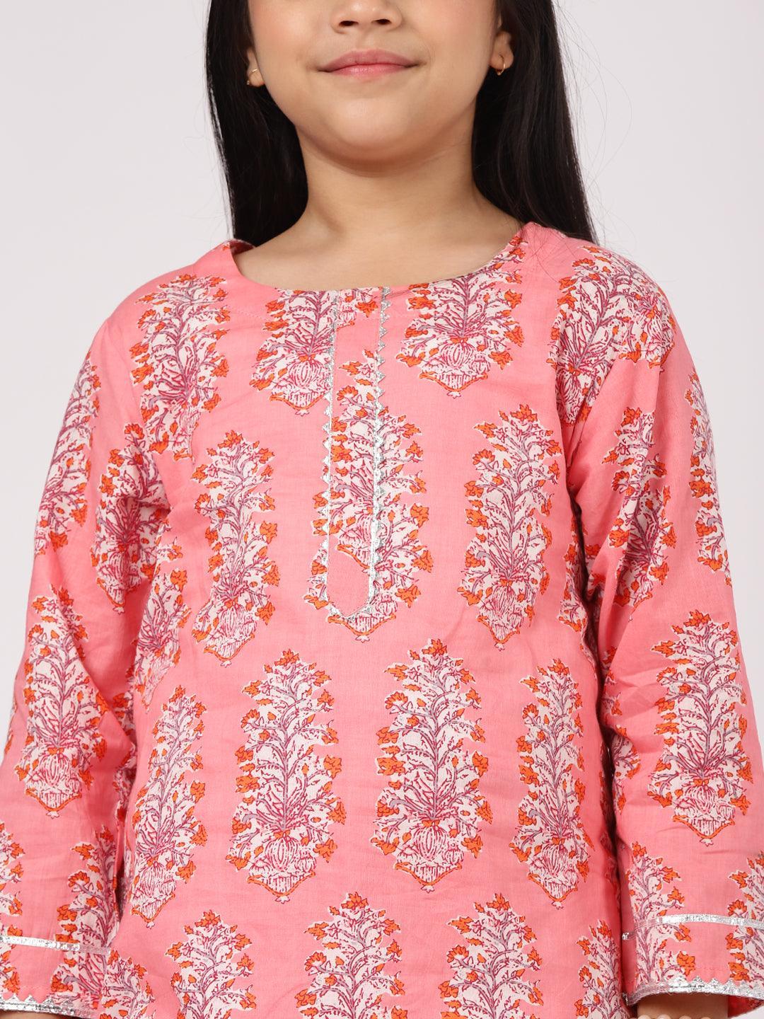 Pink Printed Cotton Kurta Set - ShopLibas