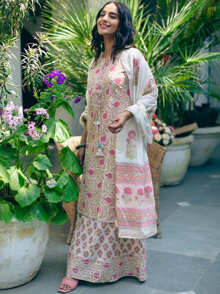 Pink Printed Cotton Suit Set