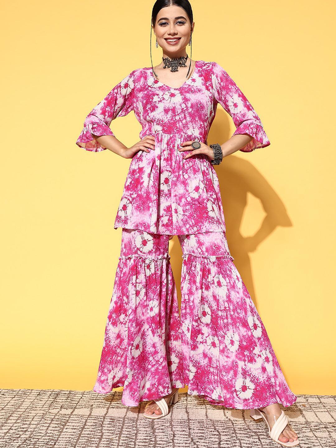Pink Printed Georgette Co-Ords - ShopLibas