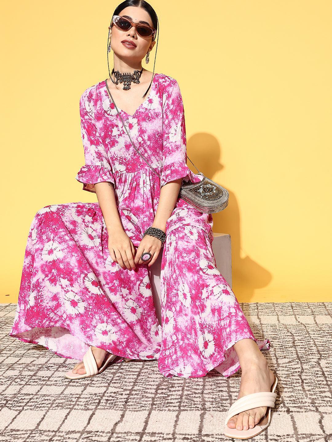 Pink Printed Georgette Co-Ords - ShopLibas