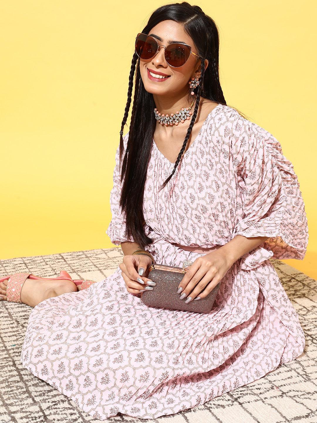 Pink Printed Georgette Dress - ShopLibas