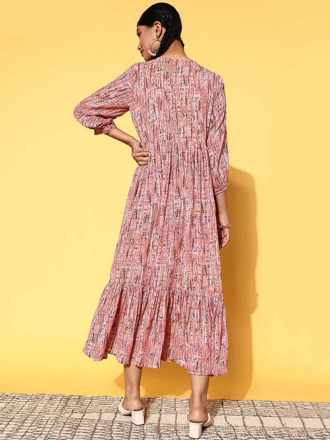Pink Printed Georgette Dress - ShopLibas