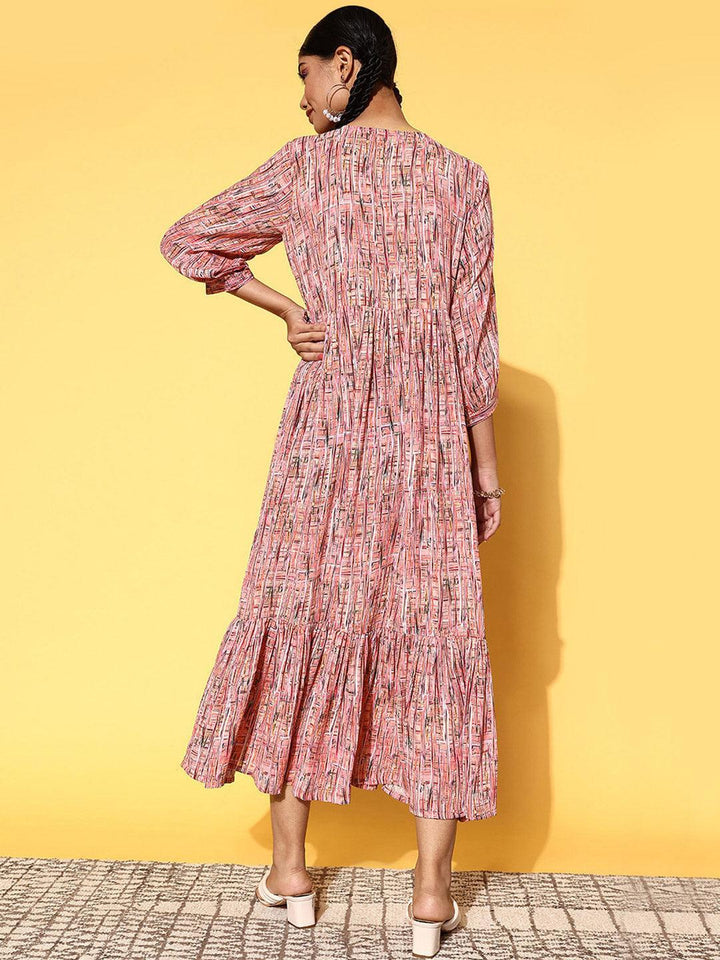 Pink Printed Georgette Dress