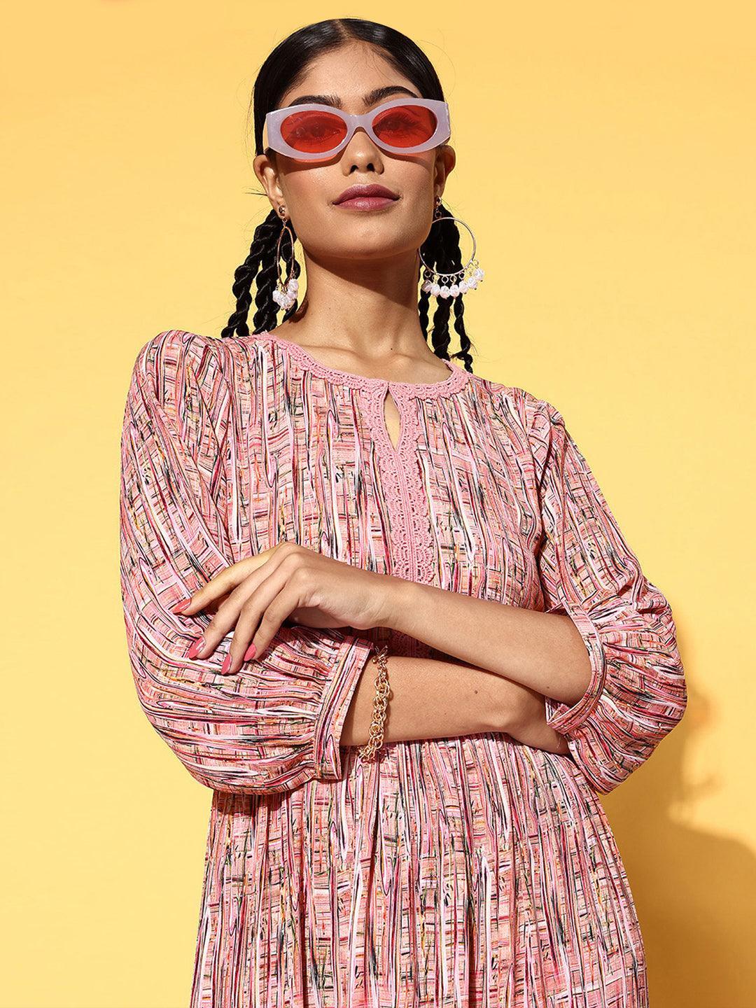 Pink Printed Georgette Dress - ShopLibas