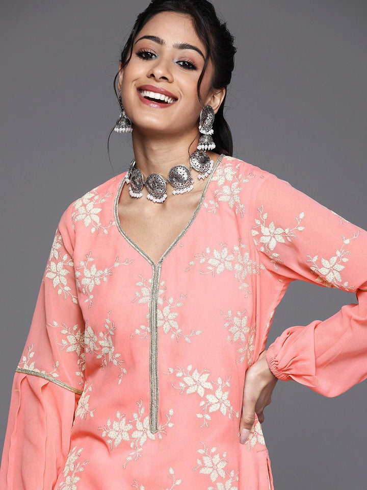 Pink Printed Georgette Kurta