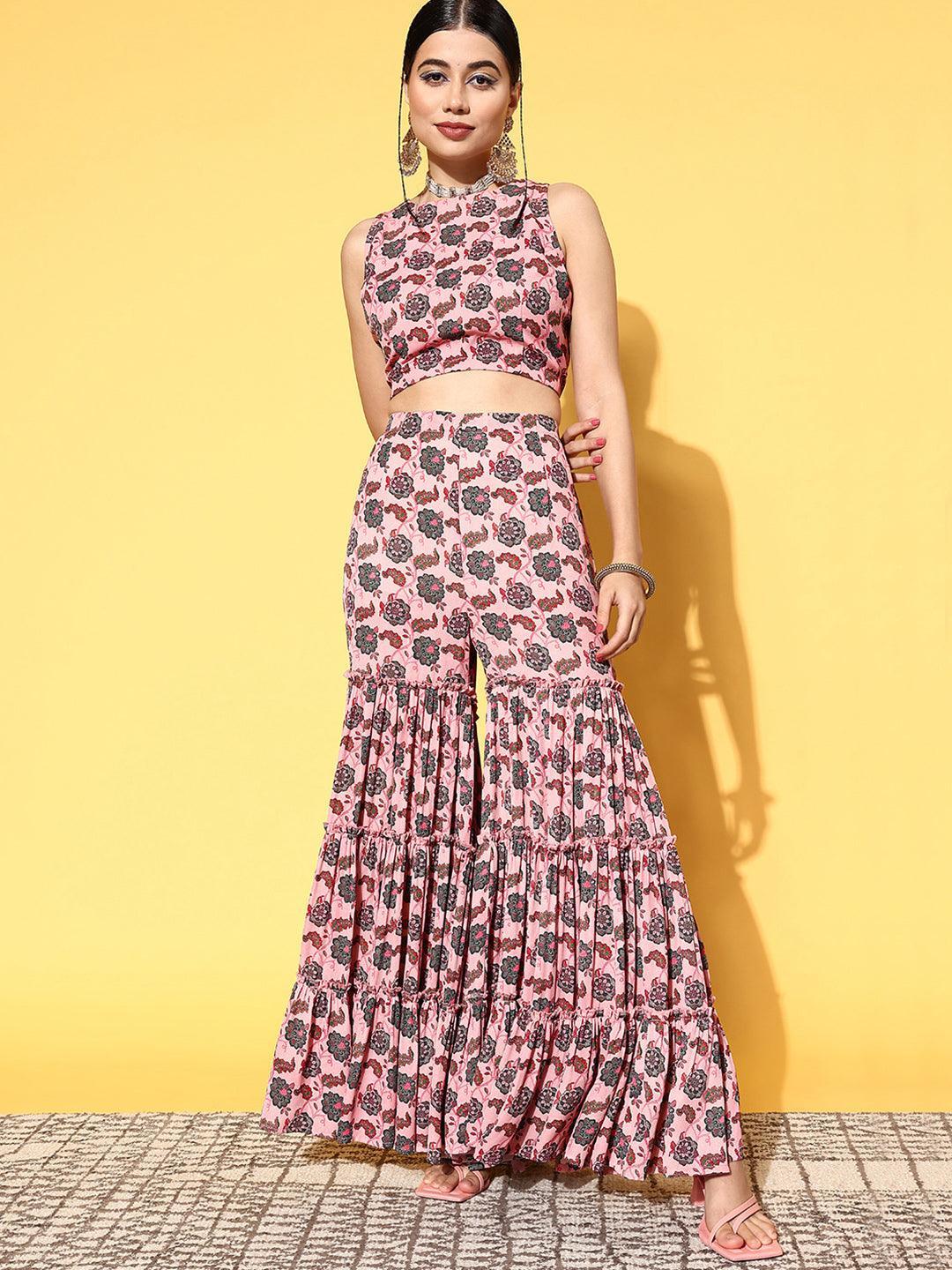 Pink Printed Georgette Co-Ords - ShopLibas