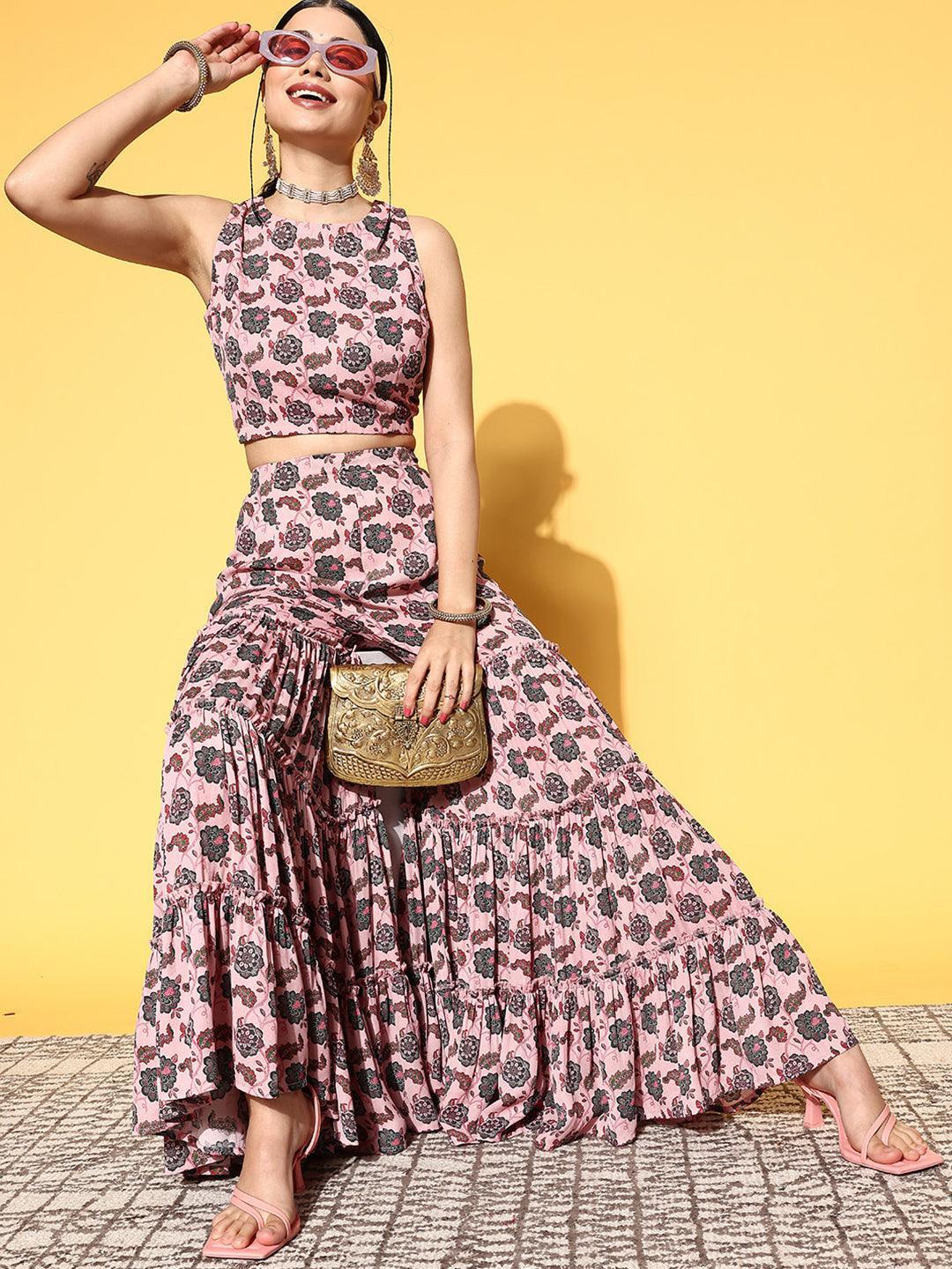 Pink Printed Georgette Co-Ords - ShopLibas