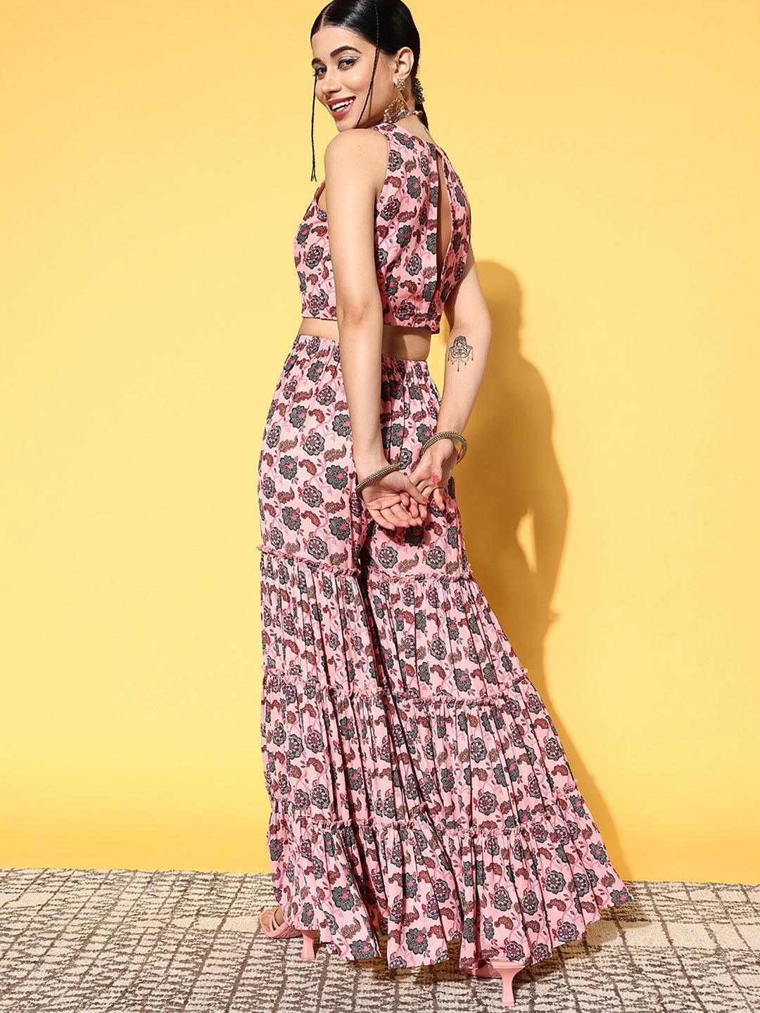 Pink Printed Georgette Co-Ords - ShopLibas