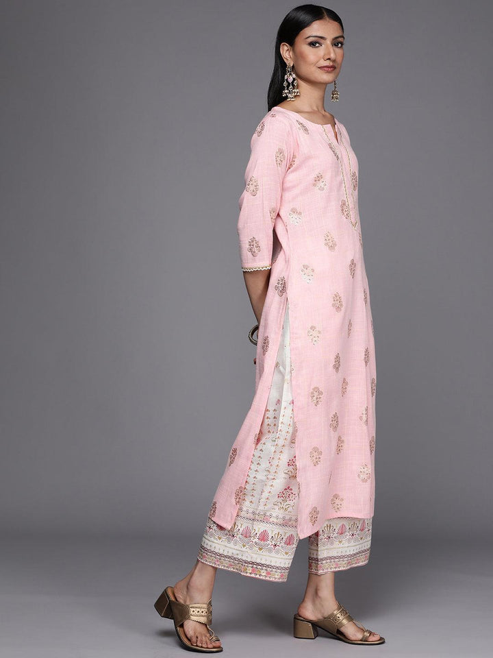 Pink Printed Rayon Straight Suit Set