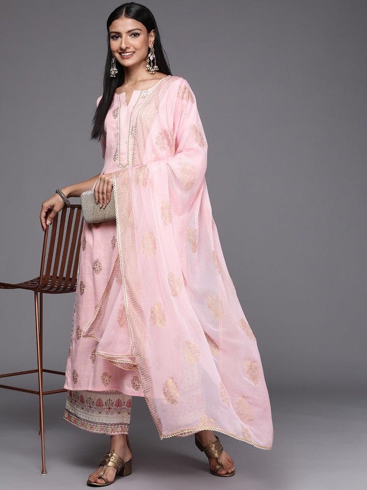 Pink Printed Rayon Straight Suit Set