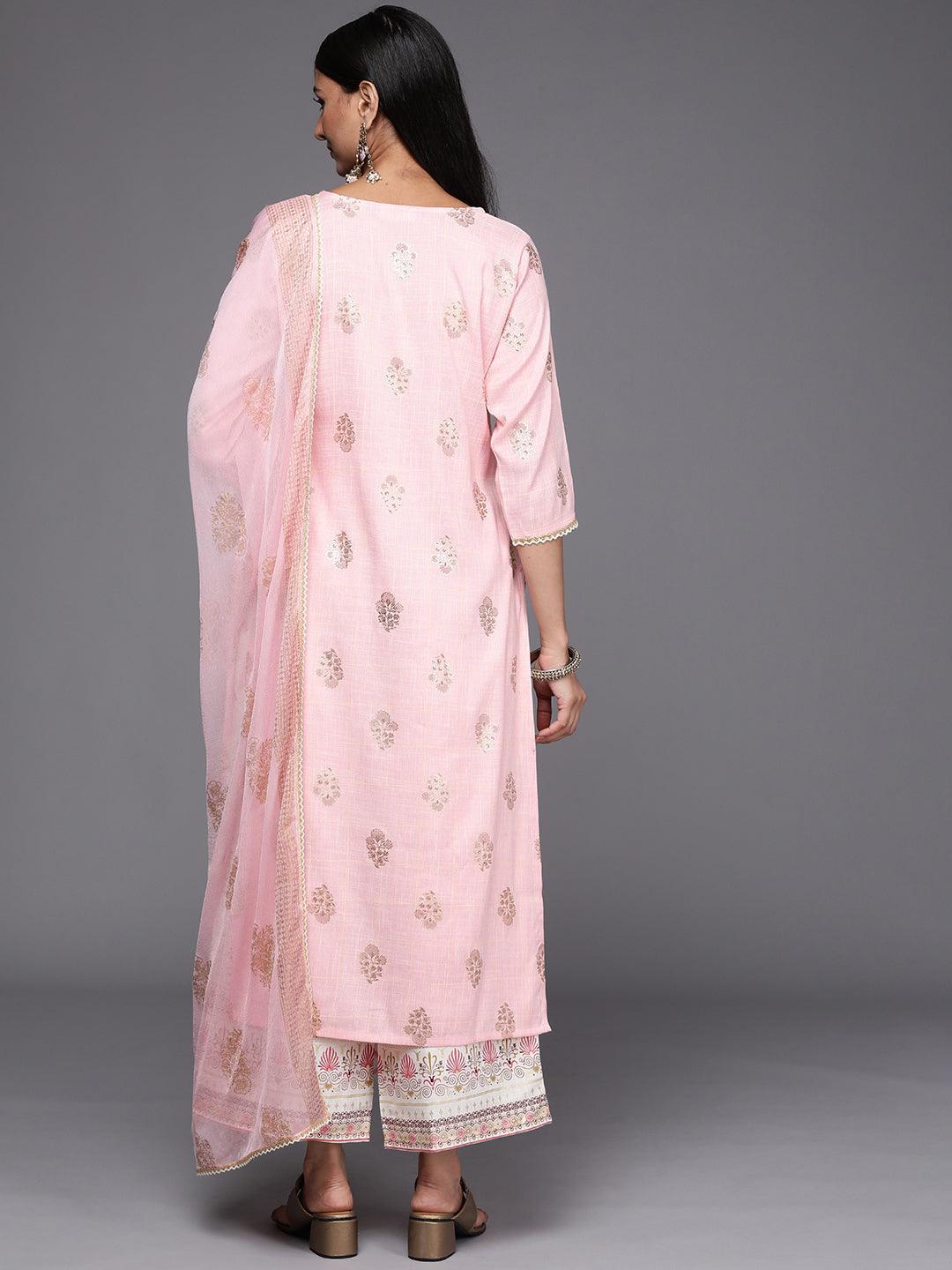 Pink Printed Rayon Straight Suit Set - ShopLibas