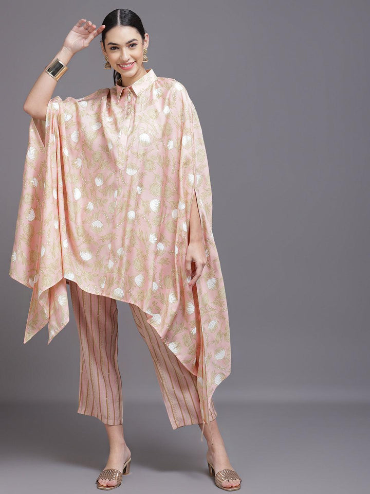 Pink Printed Silk Blend Kurta Set