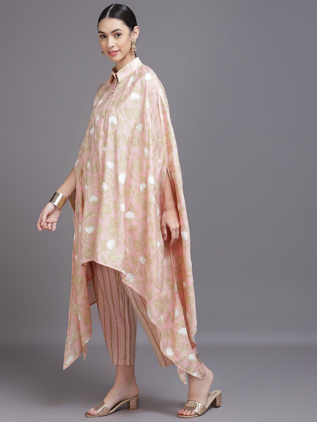 Pink Printed Silk Blend Kurta Set - ShopLibas
