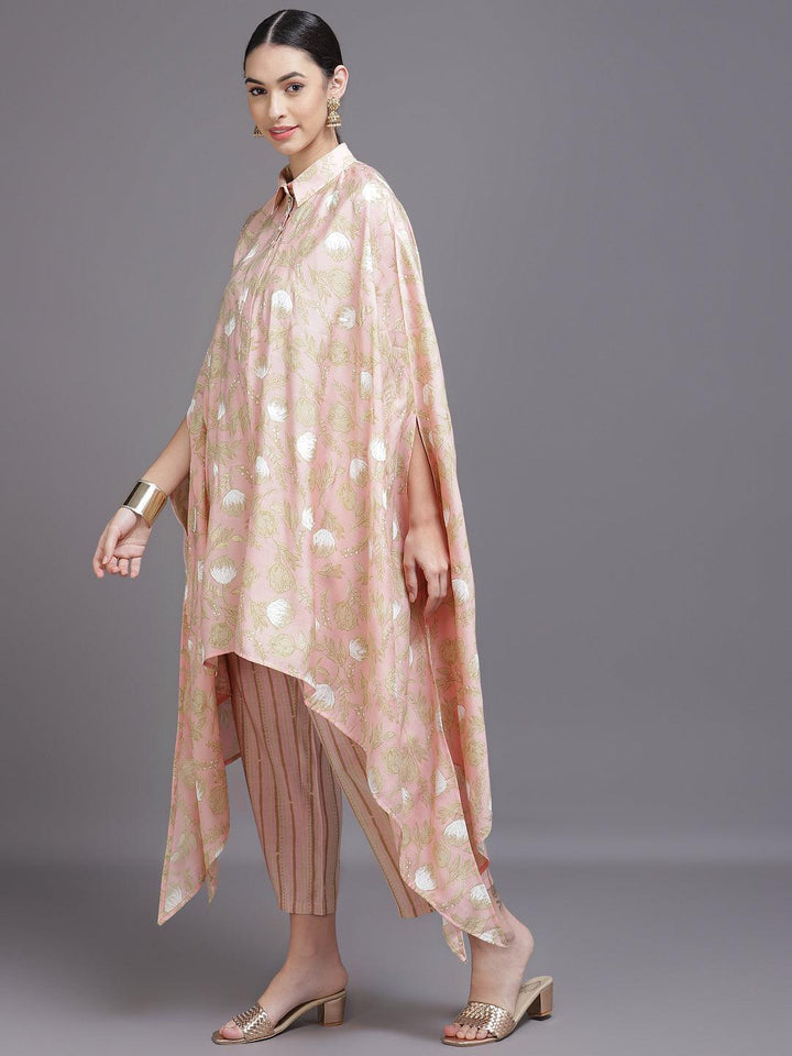 Pink Printed Silk Blend Kurta Set