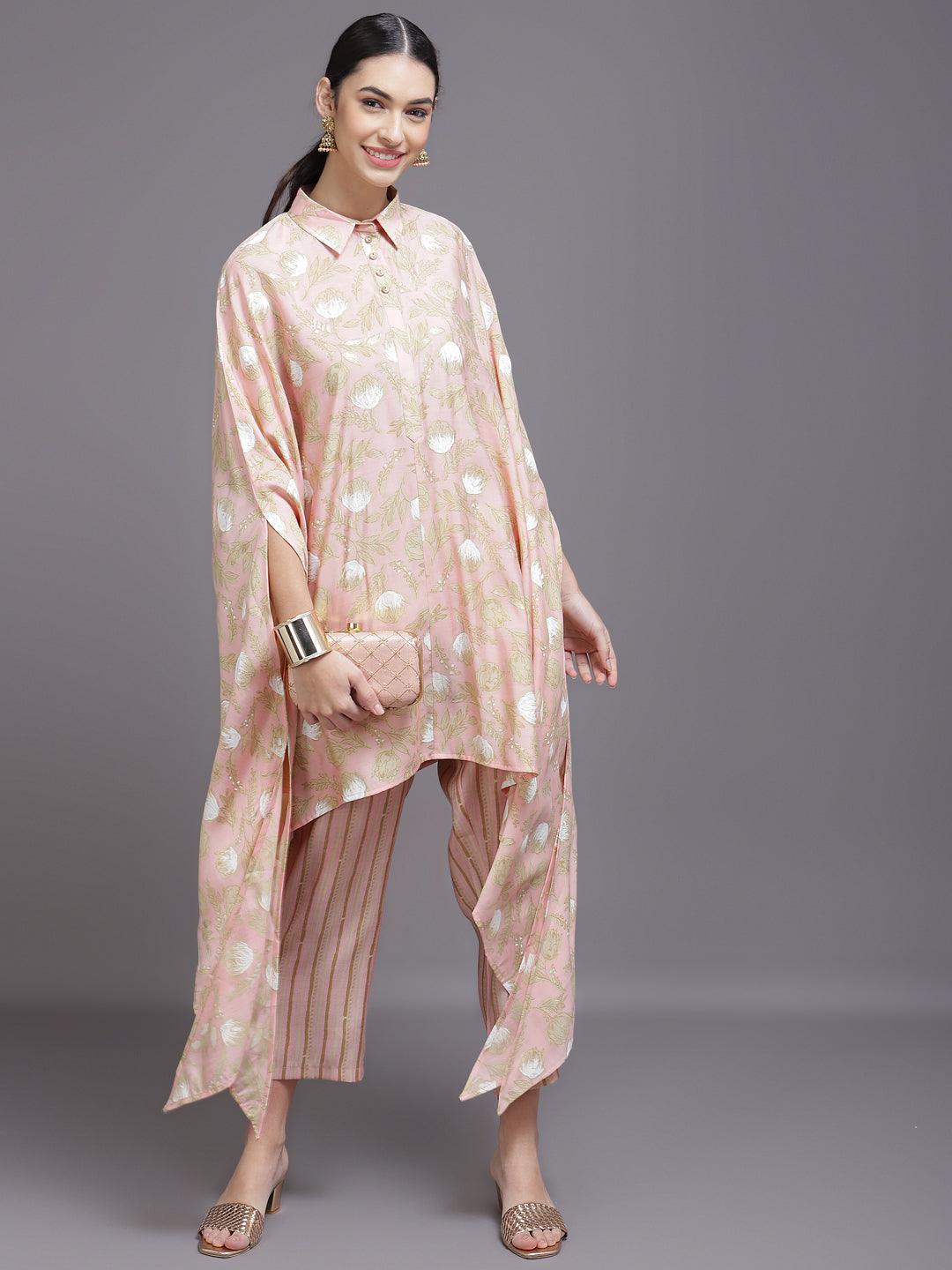 Pink Printed Silk Blend Kurta Set - ShopLibas