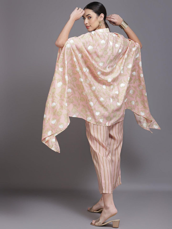 Pink Printed Silk Blend Kurta Set