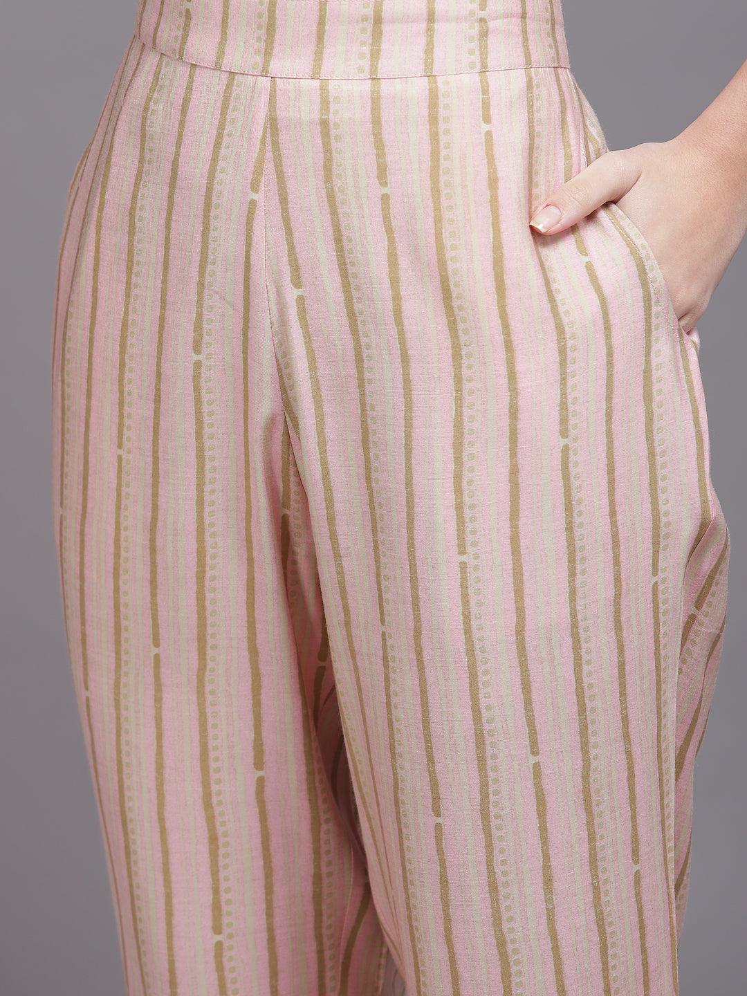 Pink Printed Silk Blend Kurta Set - ShopLibas