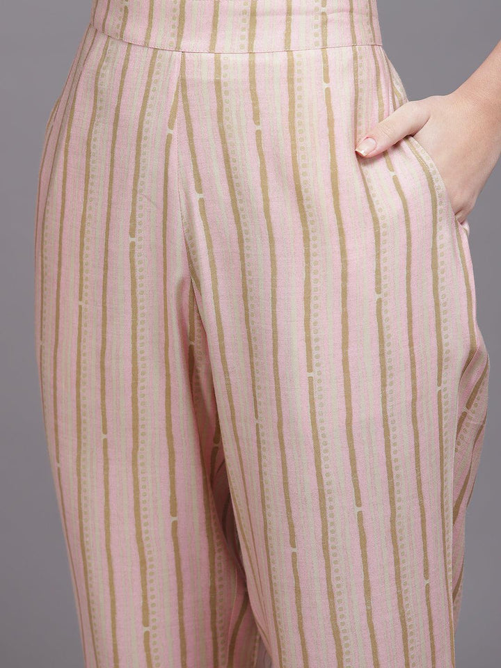 Pink Printed Silk Blend Kurta Set