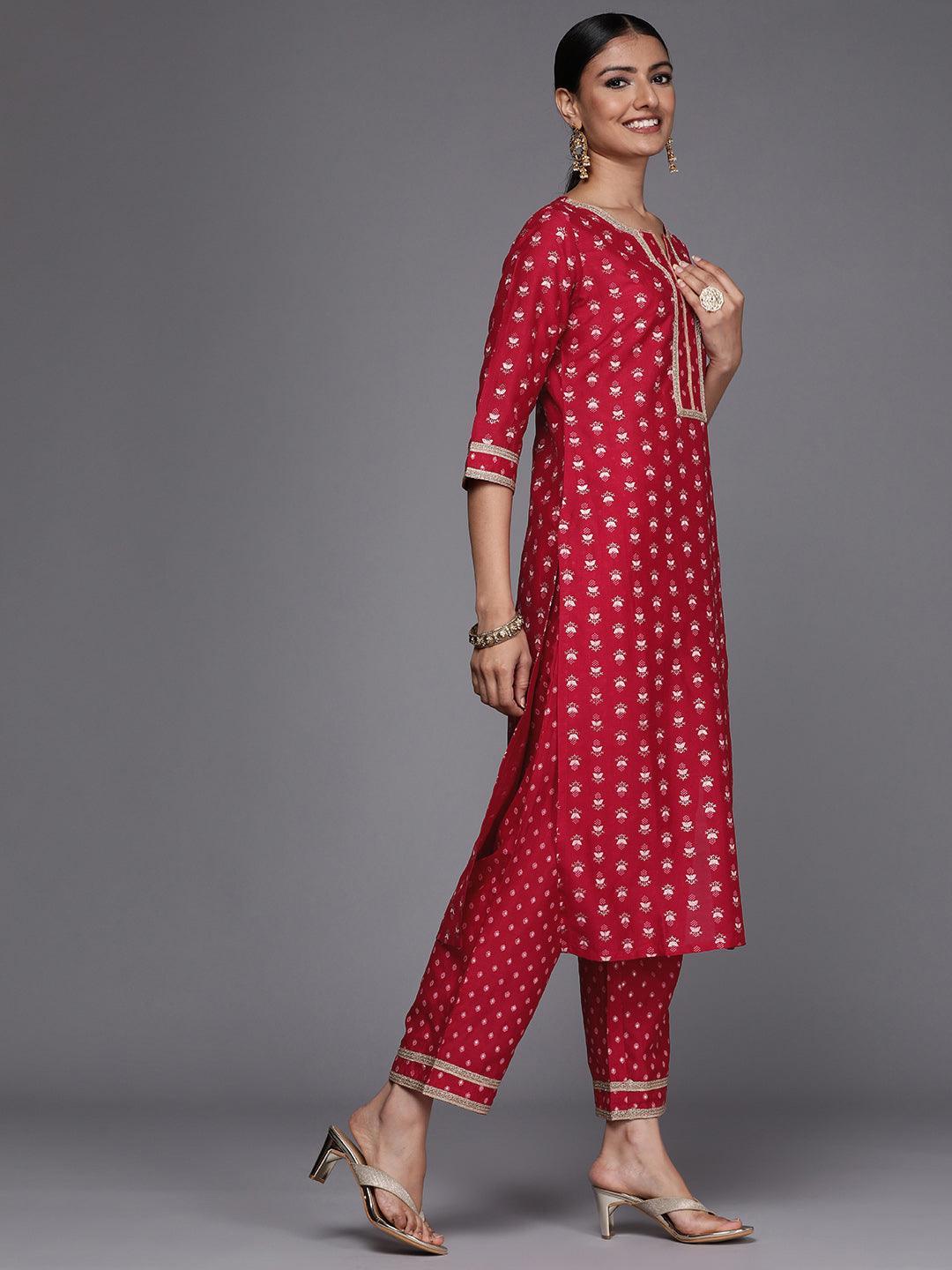 Pink Printed Silk Blend Suit Set - ShopLibas