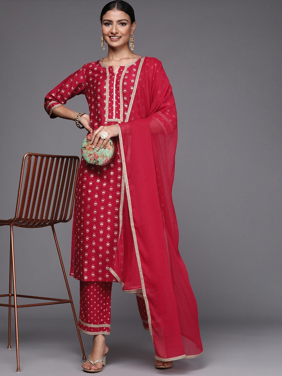 Pink Printed Silk Blend Suit Set - ShopLibas