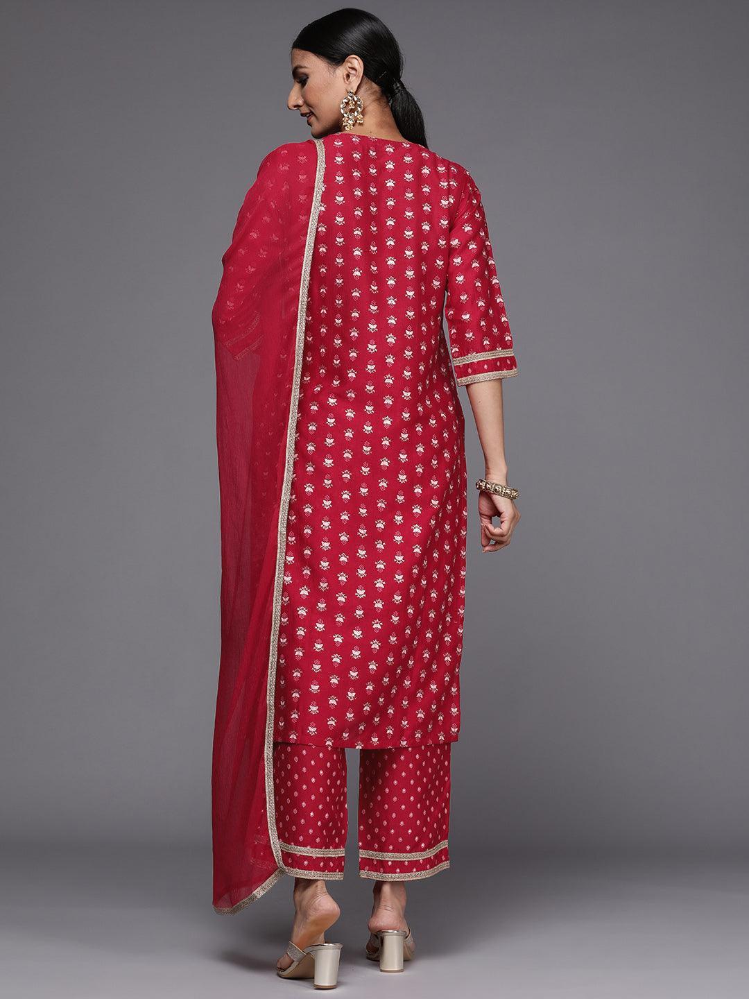 Pink Printed Silk Blend Suit Set - ShopLibas