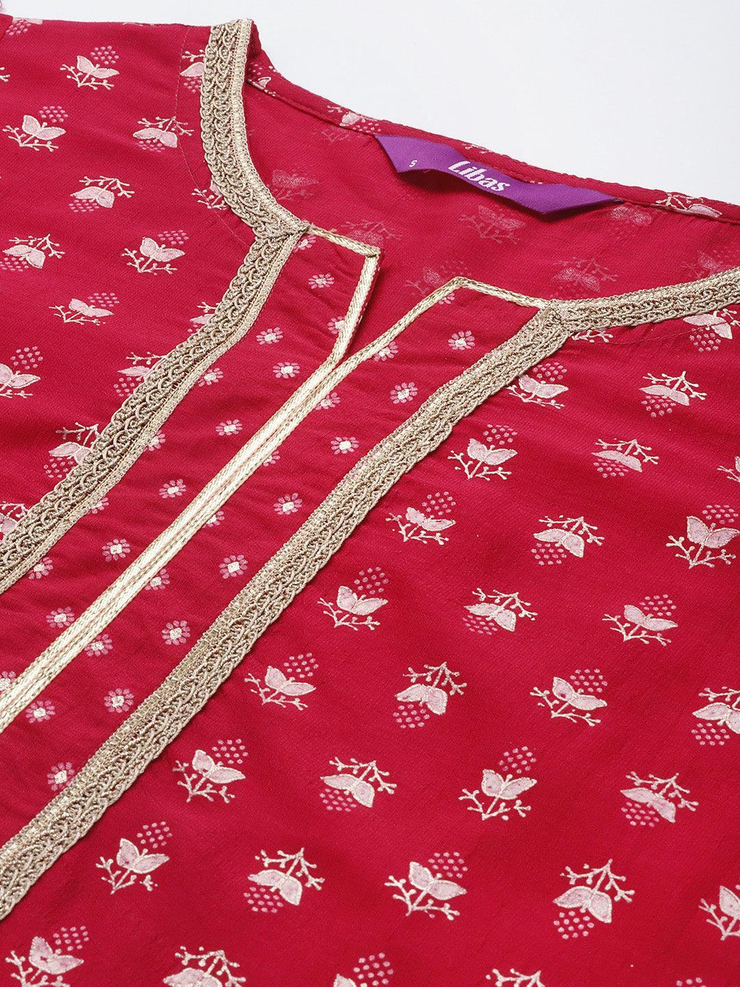 Pink Printed Silk Blend Suit Set - ShopLibas