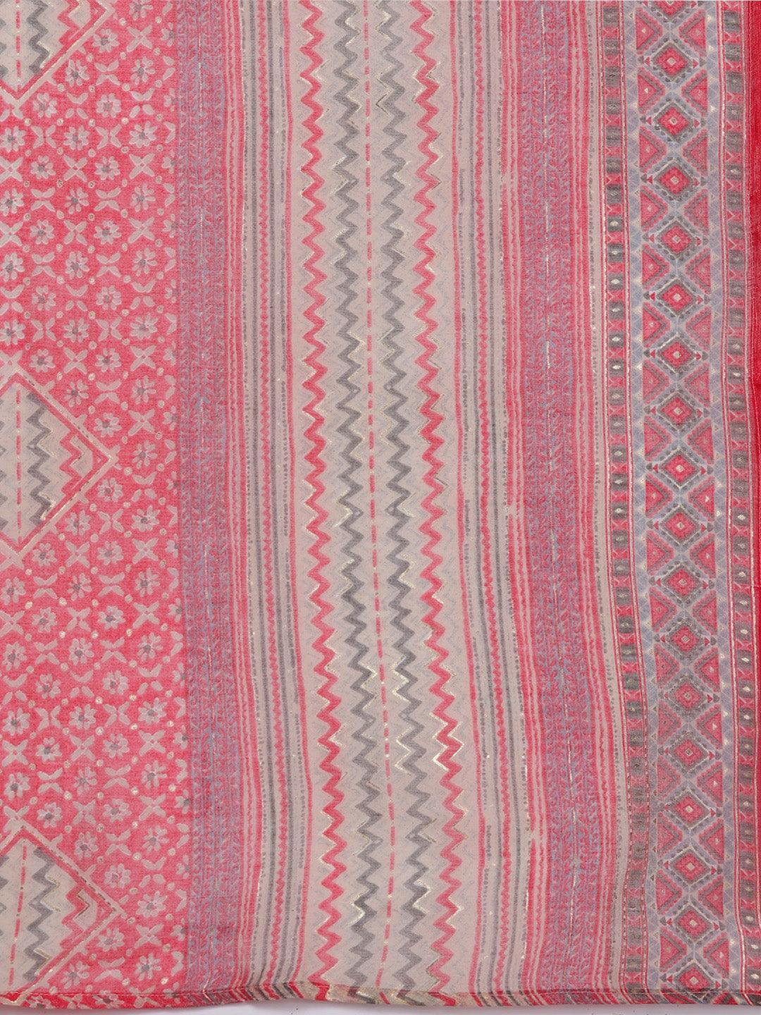 Pink Printed Silk Blend Straight Suit Set - ShopLibas