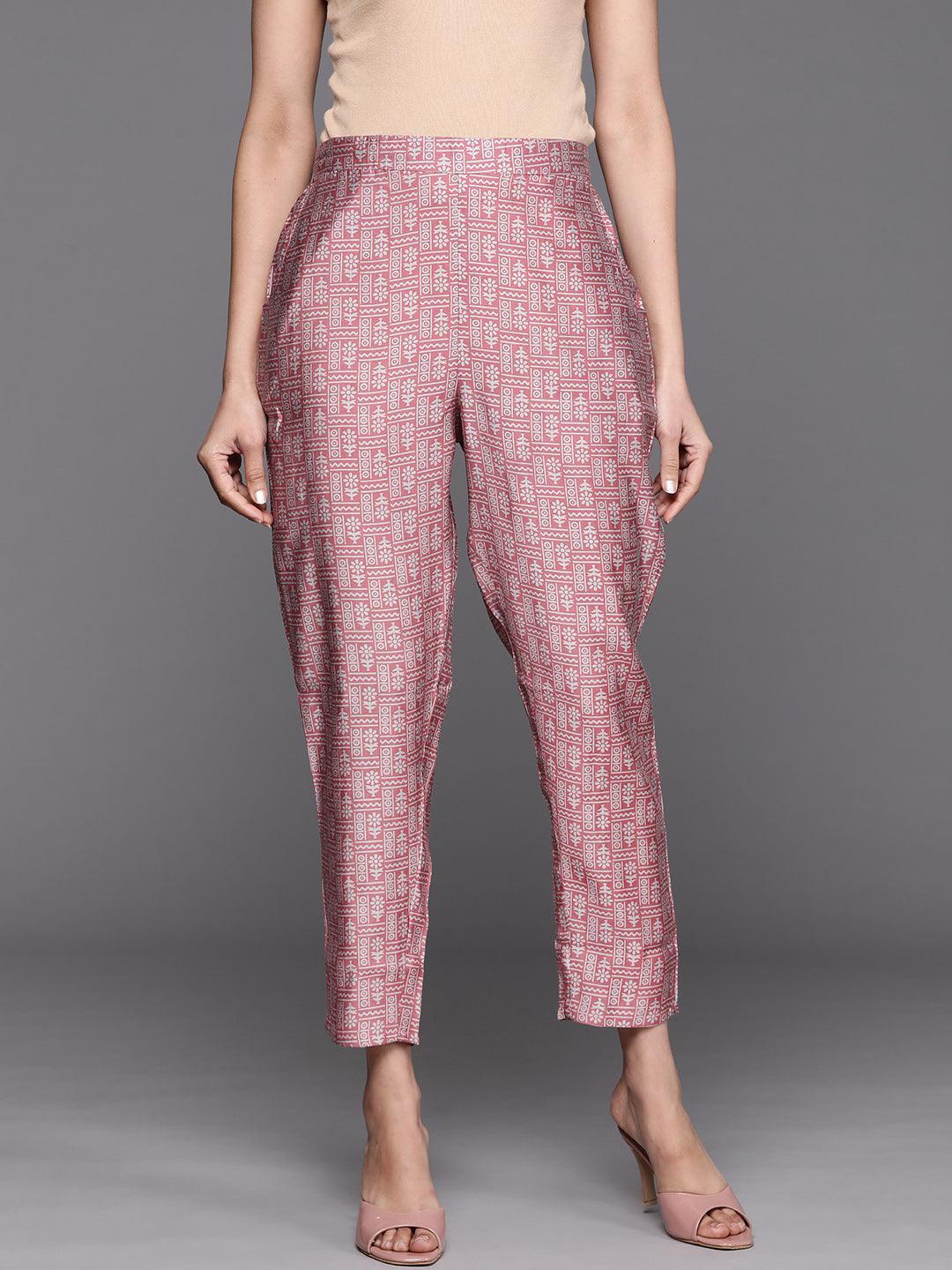 Pink Printed Silk Blend Trousers - ShopLibas