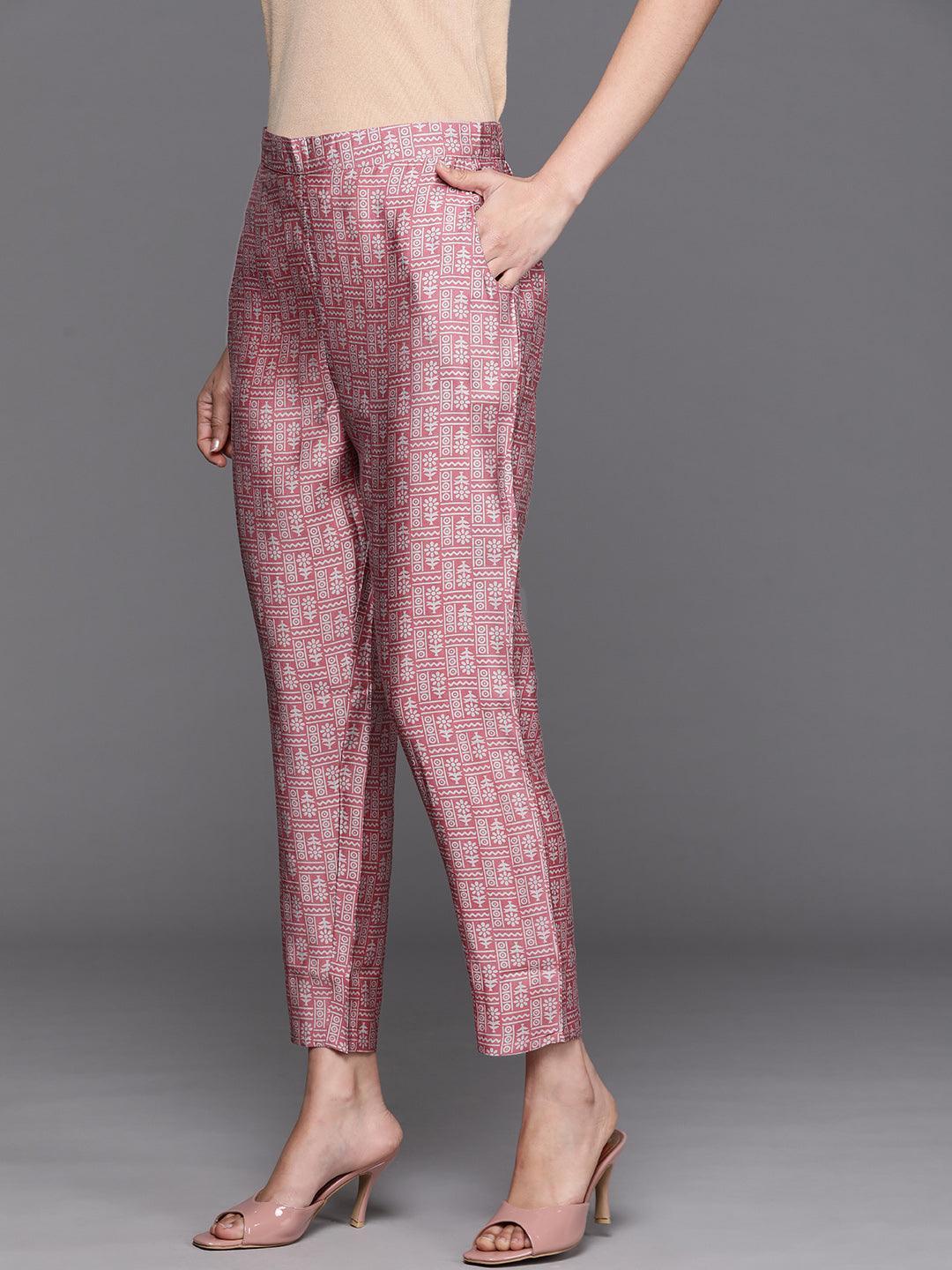 Pink Printed Silk Blend Trousers - ShopLibas