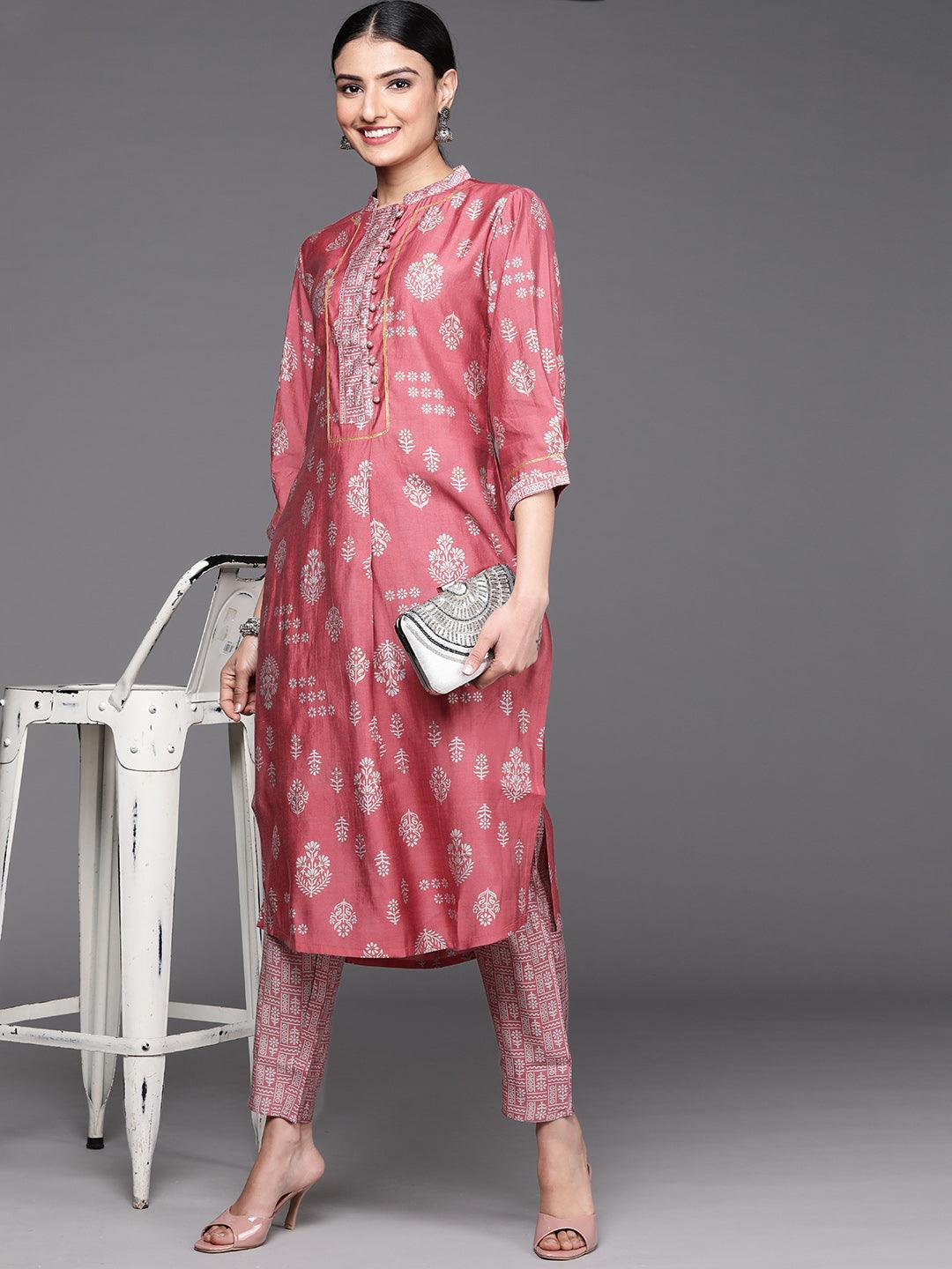 Pink Printed Silk Blend Trousers - ShopLibas