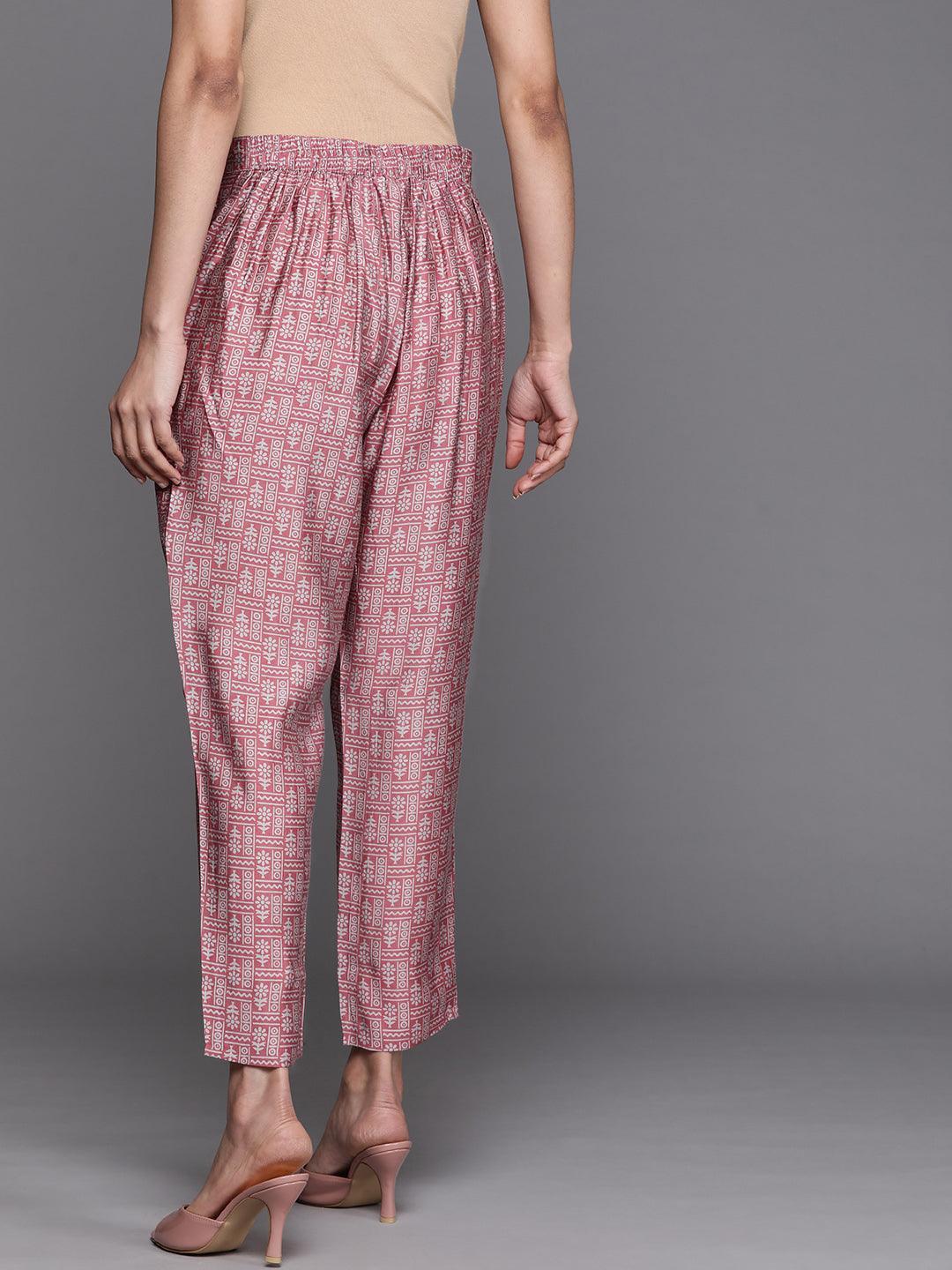 Pink Printed Silk Blend Trousers - ShopLibas