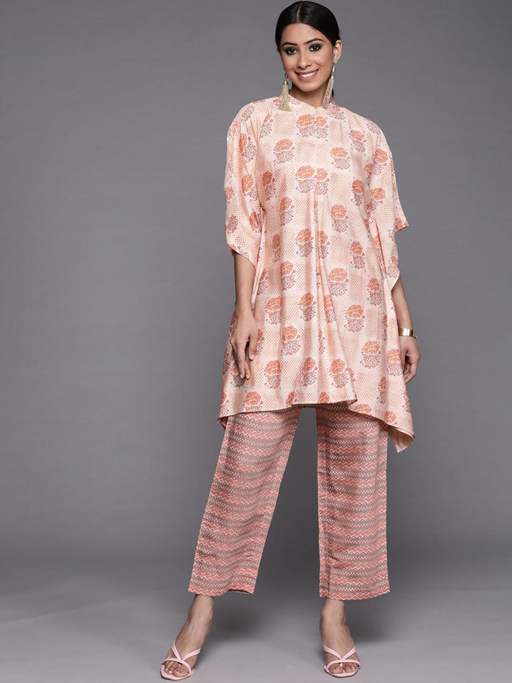 Pink Printed Silk Kurta Set