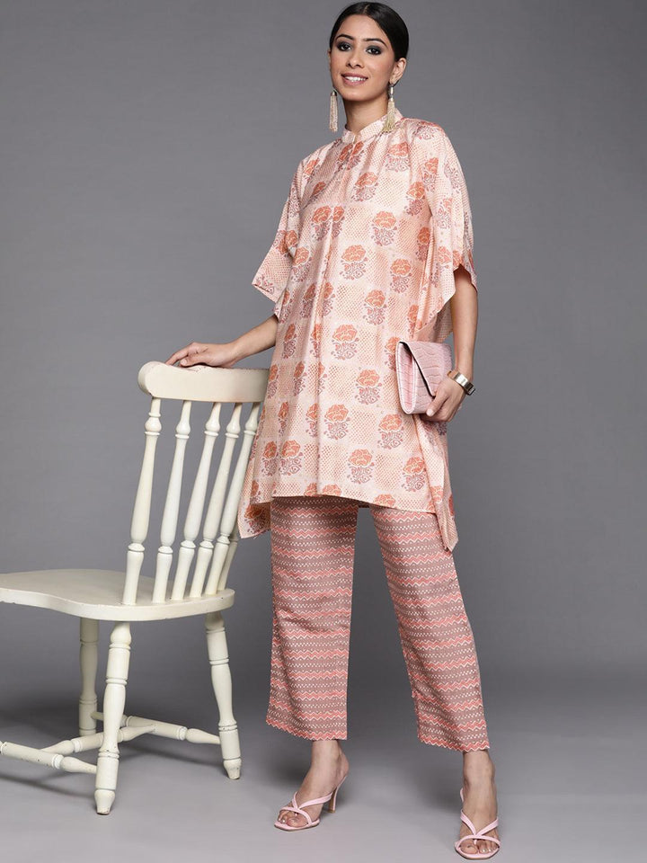 Pink Printed Silk Kurta Set