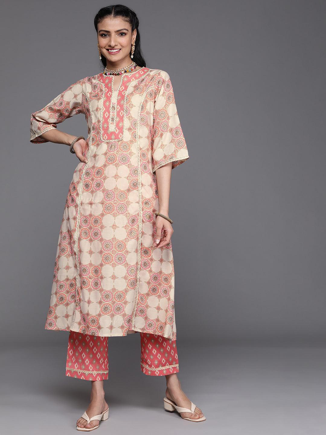 Pink Printed Silk Kurta - ShopLibas