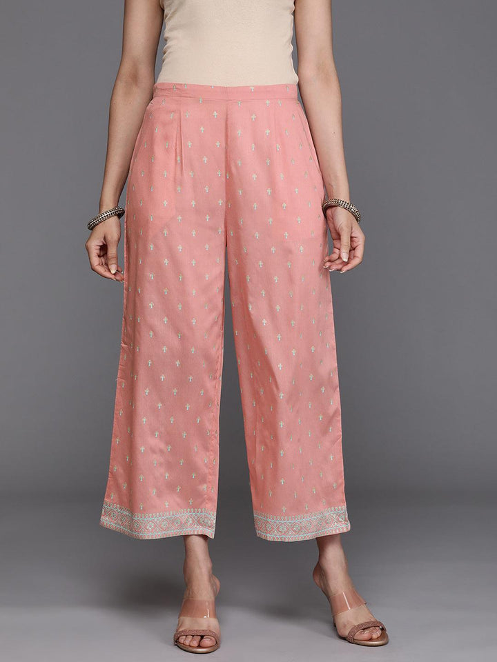 Pink Printed Silk Palazzos