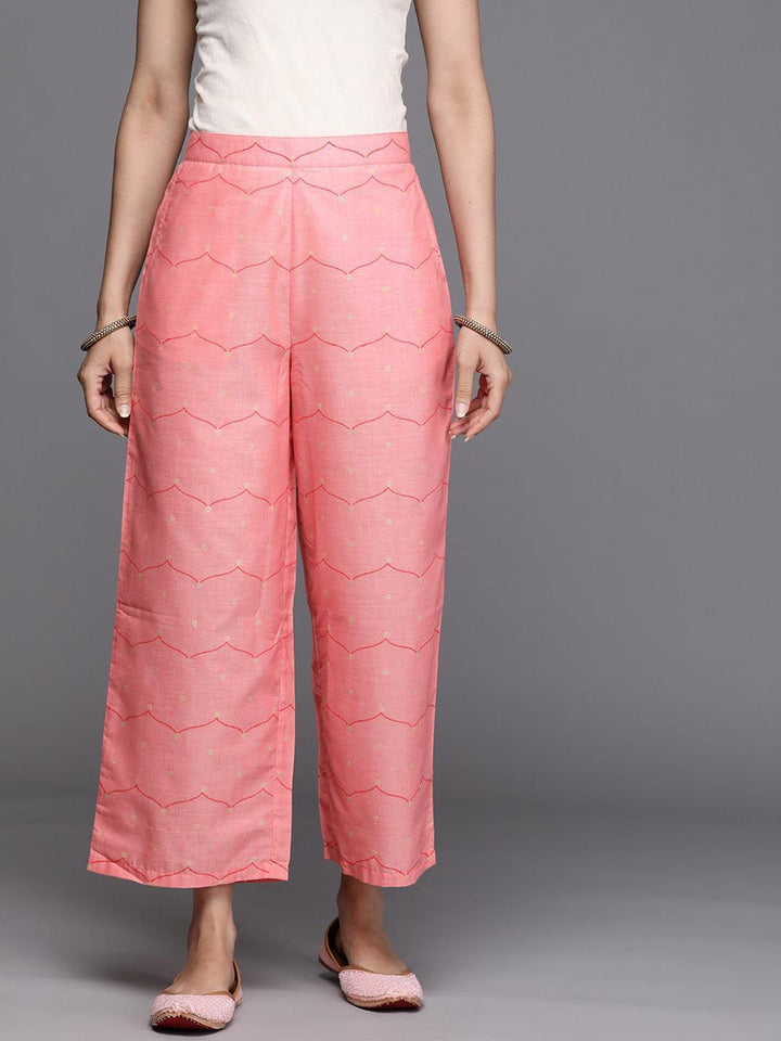 Pink Printed Silk Palazzos