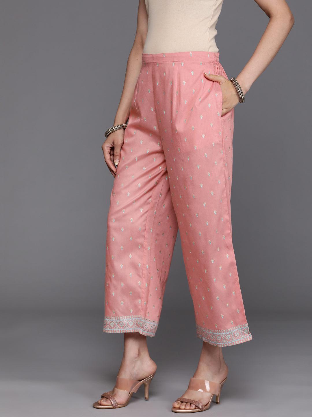 Pink Printed Silk Palazzos - ShopLibas