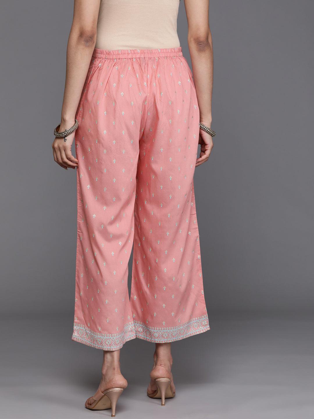 Pink Printed Silk Palazzos - ShopLibas