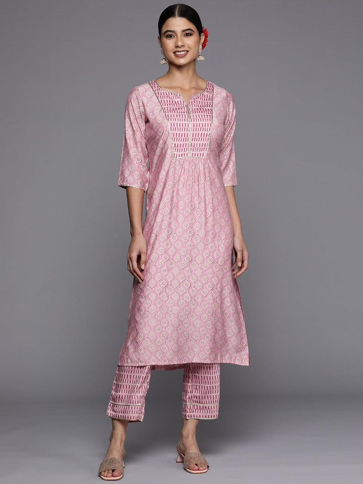 Pink Printed Silk Straight Kurta