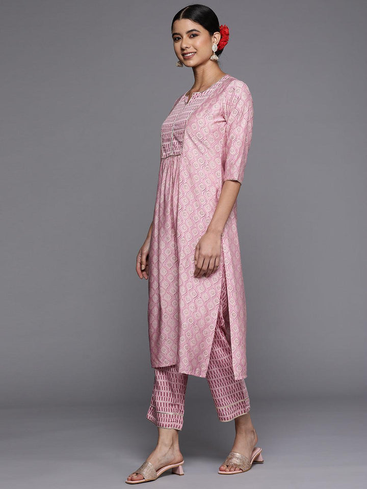 Pink Printed Silk Straight Kurta