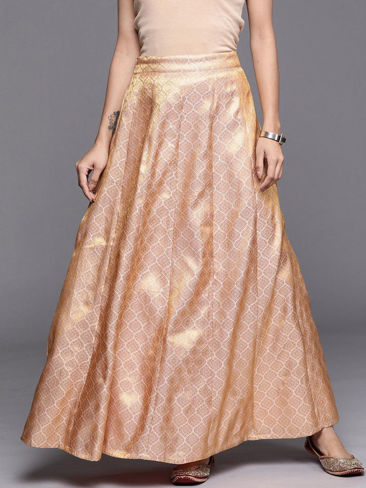 Pink Self Design Brocade Skirt