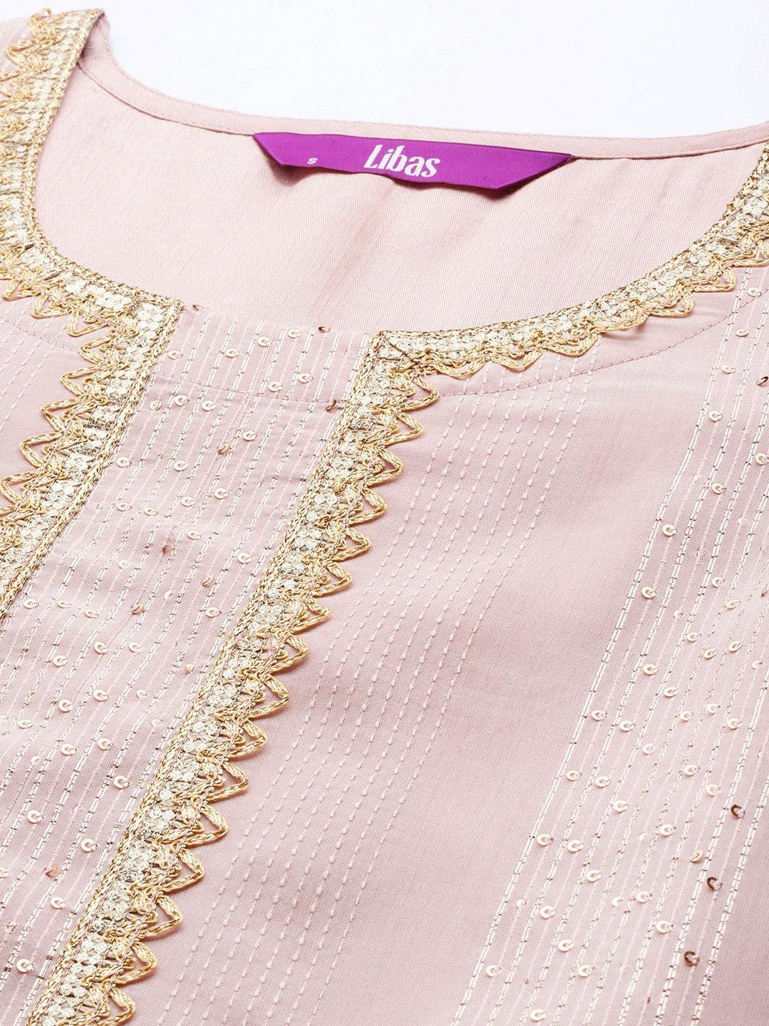 Pink Self Design Chanderi Silk Suit Set - ShopLibas