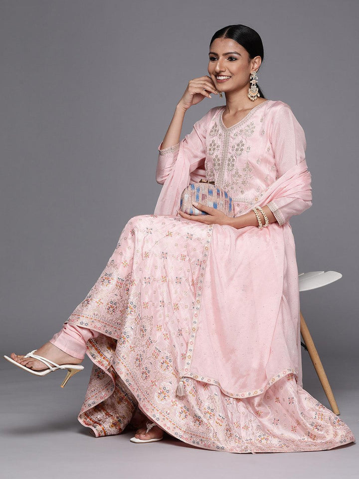 Pink Self Design Silk Anarkali Suit Set