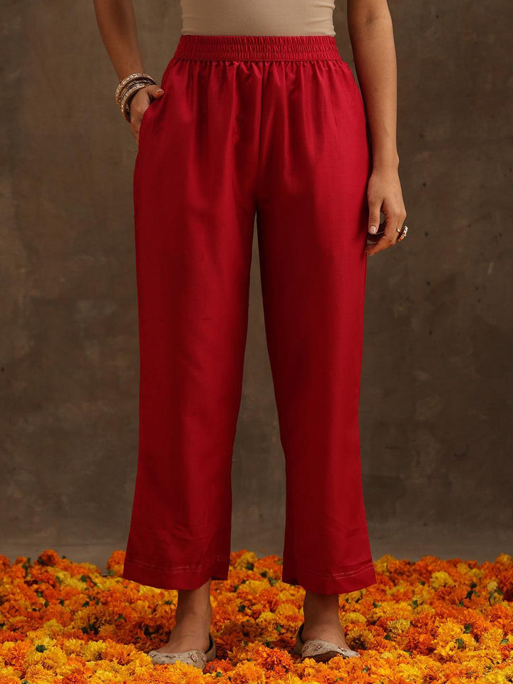 Pink Self Design Silk Suit Set With Trousers