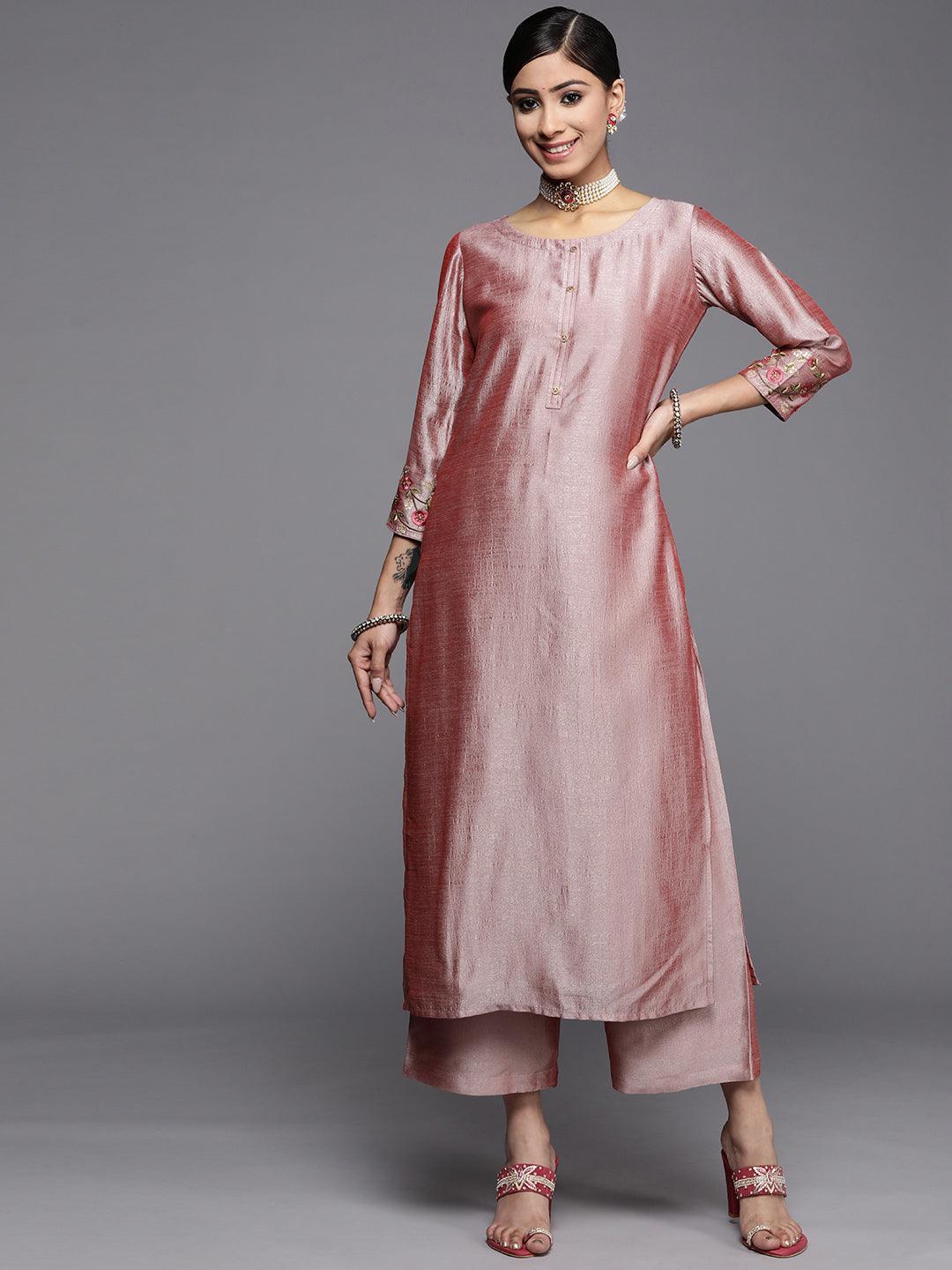 Pink Solid Silk Kurta - ShopLibas